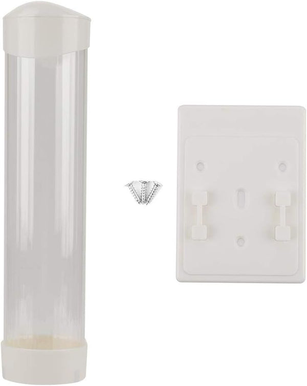 Paper Plastic Cup Dispenser for 60-80 Cups - One Touch Button Holder (White)