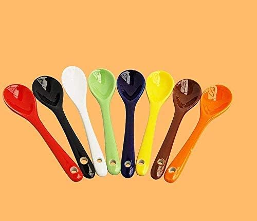 Set of 8 Assorted Colors 5" Ceramic Soup Spoons for Coffee, Tea, Yogurt, Ice Cream, Appetizers, and Desserts