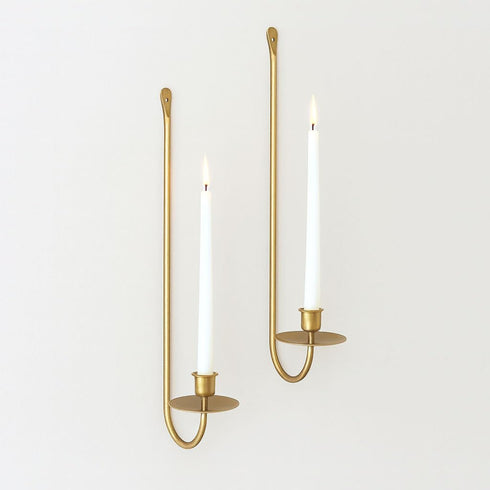 Wall Candle Holders Set of 2 Handcrafted Wrought Iron Sconces with Gold