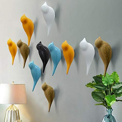 DesignSter Premium Resin Bird Coat Hooks - Set of 5 Decorative Wall Mounted Hangers for Home, Living Room, Bedroom, Shop