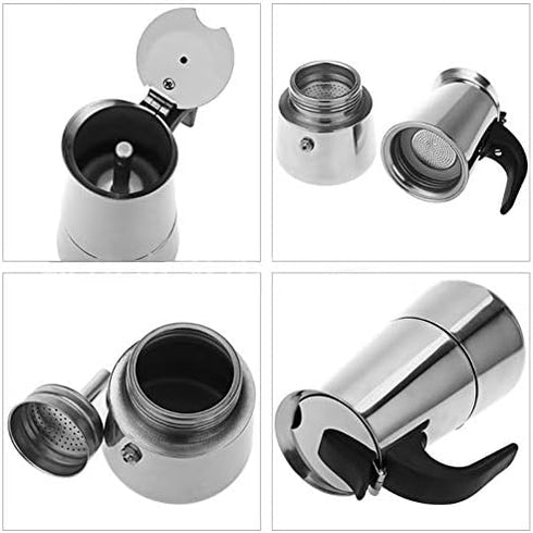 Coffee Maker - Stainless Steel Percolator Stovetop Espresso Latte Maker - Easy Clean (300ML 6 Cup)