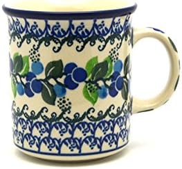 Polish Pottery Mug, Straight Sided, Blue Berries
