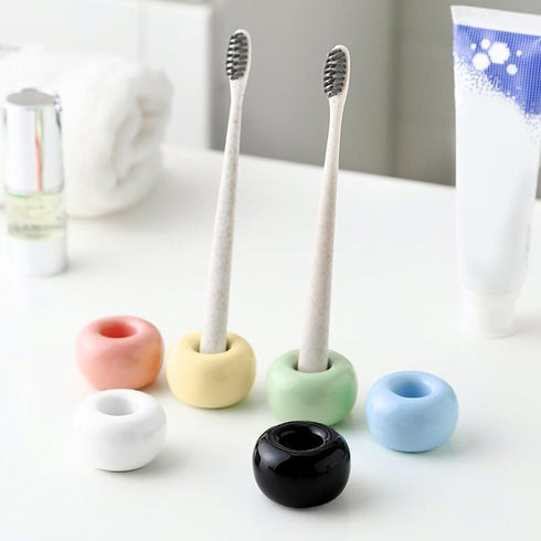 Mini Ceramics Toothbrush Holder Stand for Bathroom Vanity, Handmade Couple Holder, Pack of 2