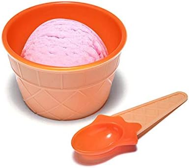 Dessert Bowls, 4 Pack Ice Cream Bowl Spoon Set, Durable Plastic Frozen Yogurt Cups with Spoons, Lovely Dessert Bowl for