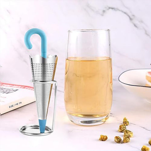 Numola 2Pcs Stainless Steel Fine Mesh Tea Infuser with Drip Tray for Tea Cups, Mugs, Teapots (Red & Blue)
