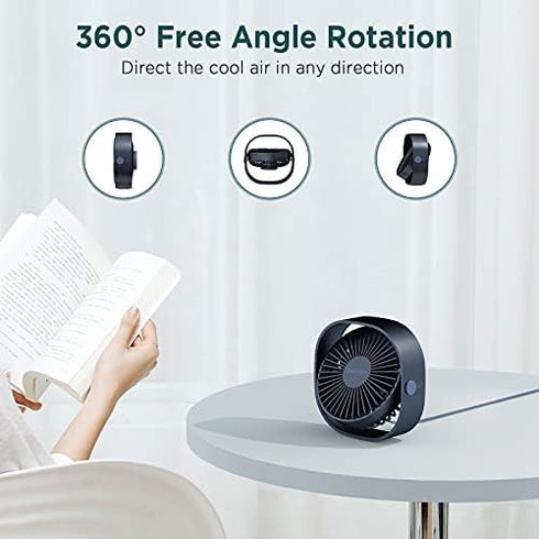 EasyAcc USB Desk Fan, 3 Speeds USB Powered Fan, 360° Rotatable Personal Table Fan for Home Office (No Battery)
