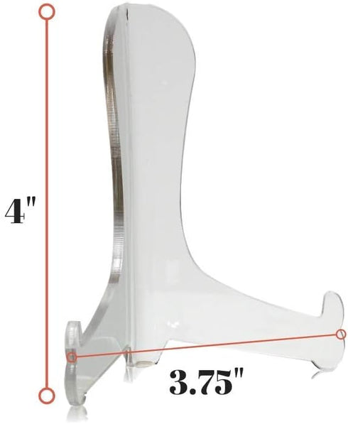 Acrylic 4" Clear Easels, Set of 6, Tabletop Display Stand for Plates, Pictures, Books, Plaques