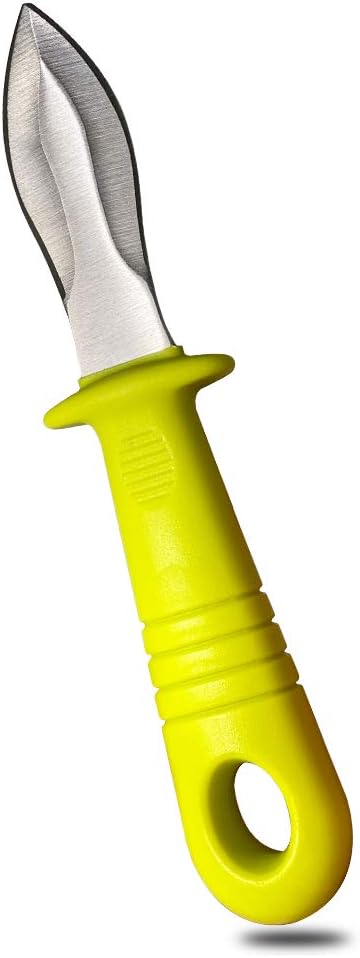 DRAGONFRUITEE Oyster Shucking Knife, Commercial Grade Clam Tool with Ergonomic Grip, Yellow/Silver (1 Count)
