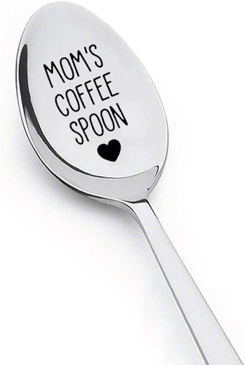 Mom’s Coffee Spoon for Christmas Gift, Engraved Stainless Steel Spoon for Dessert, Teaspoon for Mommy Mother Gift