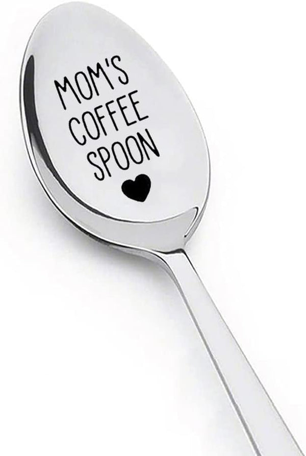 Mom’s Coffee Spoon for Christmas Gift, Engraved Stainless Steel Spoon for Dessert, Teaspoon for Mommy Mother Gift
