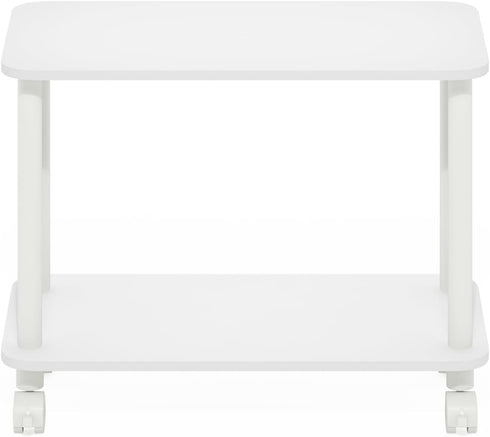 2-Tier Furinno Turn-N-Tube Side Table, Rectangle Sofa End Table with Wheels, Round Corner Night Stand, Bedside Table