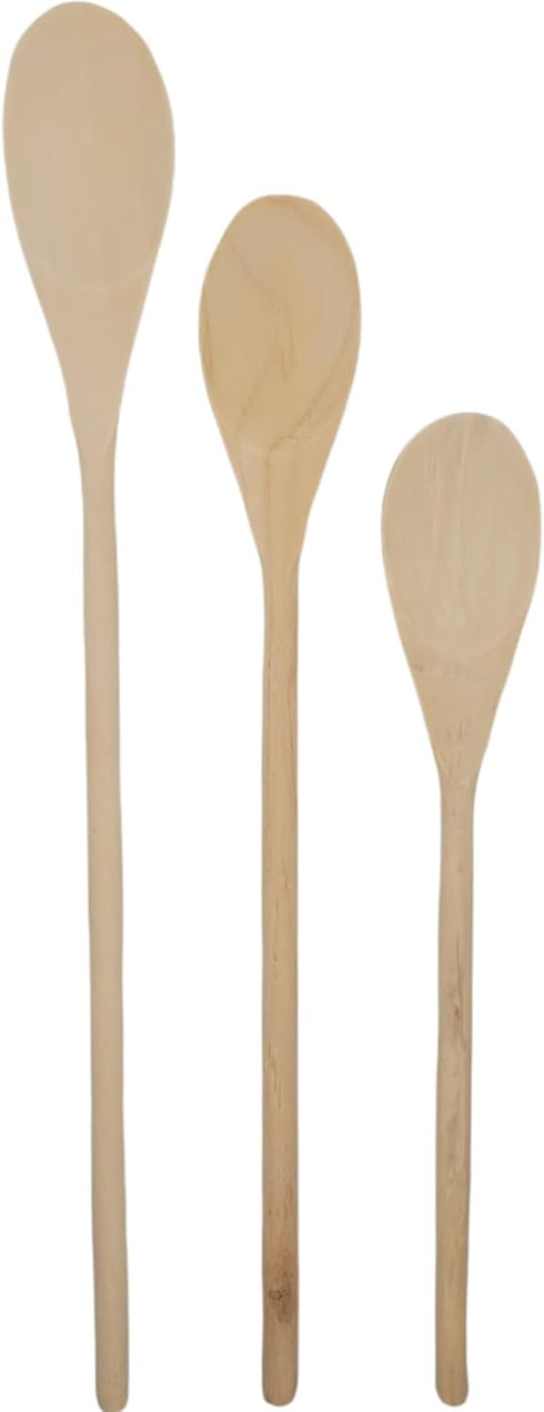 3 Piece Long Handle Wooden Mixing Spoon Set, 10", 12" and 14" Long (1 Set)