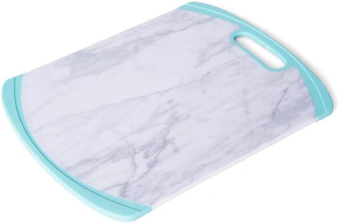 Farberware Plastic Cutting Board with Aqua Nonslip Edges, Stylish Marble Pattern, 11x14-Inch
