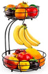 Auledio 2-Tier Countertop Fruit Vegetables Basket Bowl Storage with Banana Hanger, Black, 64 ounces
