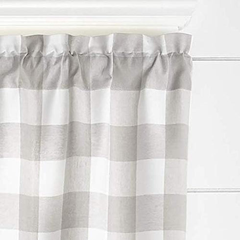 Elrene Home Fashions Buffalo-Check Valance, 60" x 15" for Bathroom or Kitchen Windows, Gray/White