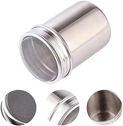 2Pcs Stainless Steel Sugar Shaker with 16Pcs Coffee Stencils Template Duster for Cocoa Flour Icing Sugar