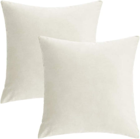 Set of 2 Beige Cream Velvet Throw Pillow Covers, 20x20 inch Decorative Square Soft Cushion Cases