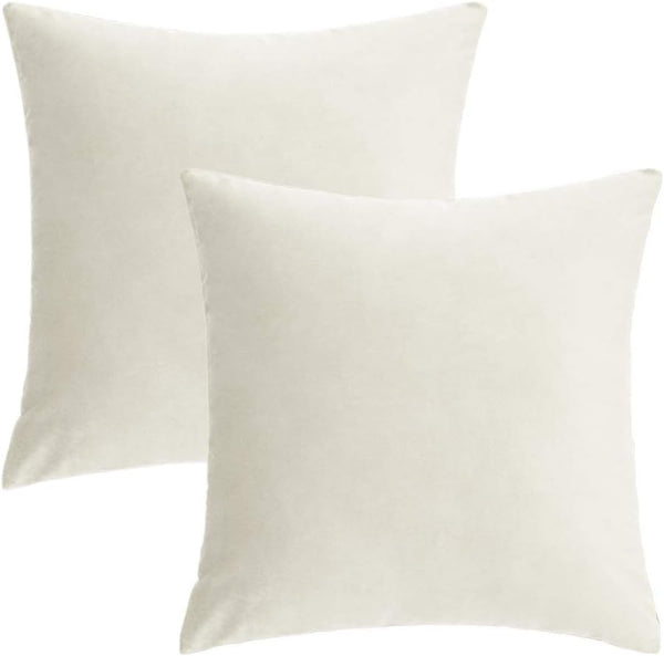 Set of 2 Beige Cream Velvet Throw Pillow Covers, 20x20 inch Decorative Square Soft Cushion Cases