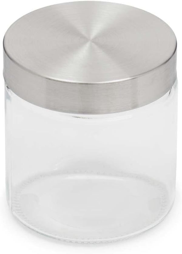 Home Basics Small Kitchen Canister, Clear Glass with Stainless Steel Lid, for Flour, Sugar, Coffee, Snacks