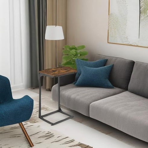ULET353B01 VASAGLE C-Shaped End Table, Side Table for Sofa, Couch Table with Metal Frame, Small TV Tray Table