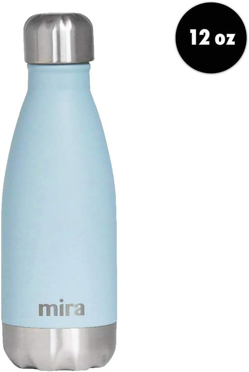 MIRA 12 oz Slim Insulated Water Bottle, Stainless Steel Cola Shape Thermos, Double Wall Flask - Pearl Blue