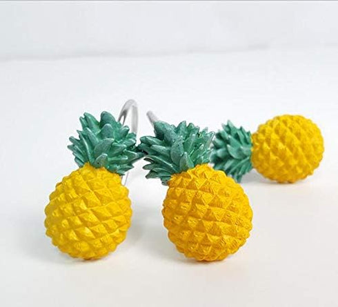 Chictie Yellow Pineapple Shower Curtain Hooks - Set of 12 Cute Fruit Design Stainless Steel Hooks