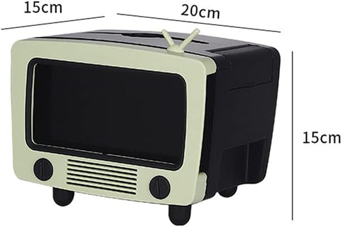 LSLANSOON Tissue Box Holder with Cell Phone Slot, Retro TV Shaped Tissue Case and Cellphone Holder Cellphone Stand