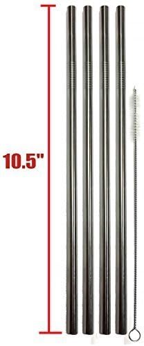 EXTRA LONG 10.5" Stainless Steel Drinking Straws, Wide Straight, 4 Qty