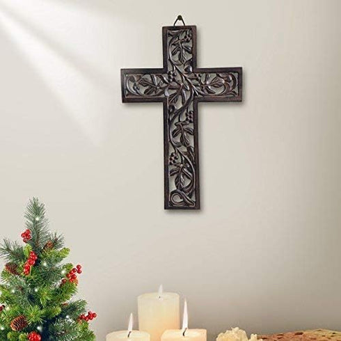 Nirvana Class Wooden Wall Hanging Cross, Handmade Antique Design for Home Living Room Décor Accessory