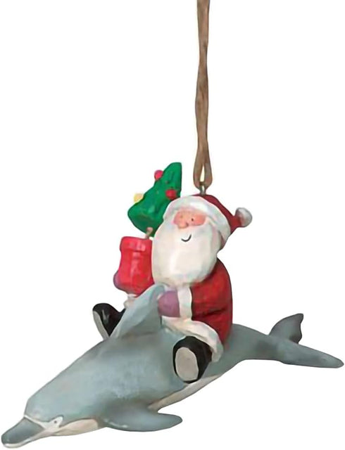 Cape Shore Jolly Santa Riding Dolphin Christmas Holiday Ornament