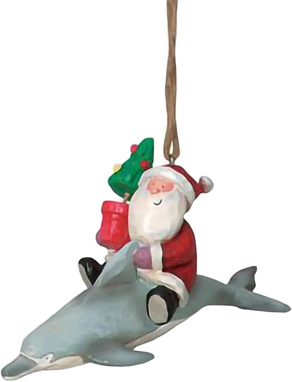 Cape Shore Jolly Santa Riding Dolphin Christmas Holiday Ornament