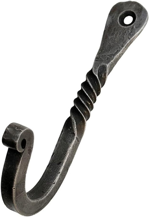 Hand Forged Twisted Wrought Iron Wall Hook, Black Antique Finish Handmade Coat Hook for Kitchen Towel Rack