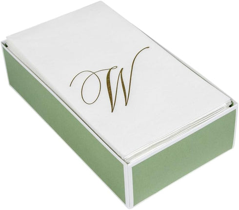 Pack 24 Caspari White Pearl Paper Linen Guest Towels, Monogram Initial W