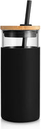 Tronco 20 oz Glass Tumbler with Lid and Straw, Reusable Iced Coffee Cup for Home and Office
