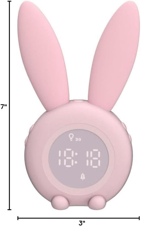 KDtech Kids Alarm Clock - Cute Pink Bunny Digital Alarm Clock with Night Light, 6 Ringtones, Touch Control &