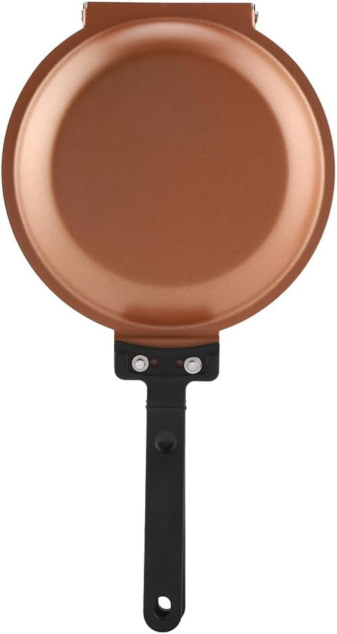 Walfront Double Side Non Stick Frying Pan, Gold, Flip Folding Pancake Maker for Household Kitchen
