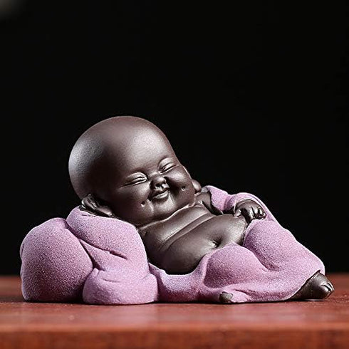 Kingzhuo Tiny Cute Buddha Statue Monk Figurine, 2.4'' High, Classic Delicate Ceramic Arts and Crafts Gift (Purple)