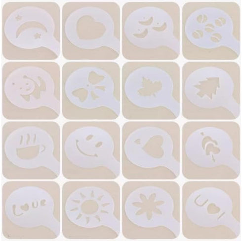 16Pcs Plastic Coffee Stencils, Various Patterns Art DIY Mold Tools for Cappuccino Chocolate Latte