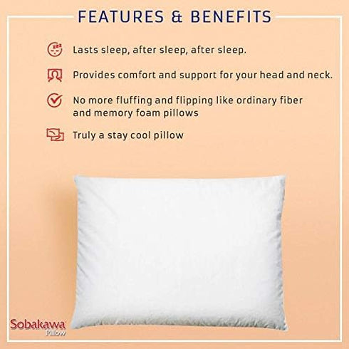 Sobakawa Traditional Buckwheat Standard Size Pillow Organic Cotton with Natural Technology for Cool Sleep, Neck Support