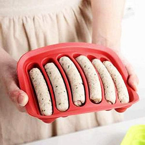 Non-Stick Silicone Sausage Mold for Homemade Hot Dogs, BPA Free, 6-Cavity for Oven and Microwave (Red)