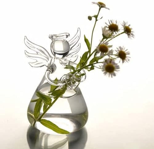 Brccee AC Angel Hanging Glass Flower Vase, Hydroponic Plant Flower Vase for Office (S)