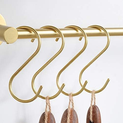 YANGQIHOME 6 Pieces, Gold Brass S Shaped Hooks, Coat Clothes Towel Hangers, Kitchen Rack Hooks