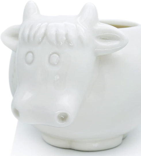 White Cow Ceramic Succulent Planter with Drainage Tray, Indoor Cow Stuff Pen Pencil Brush Holder Decor