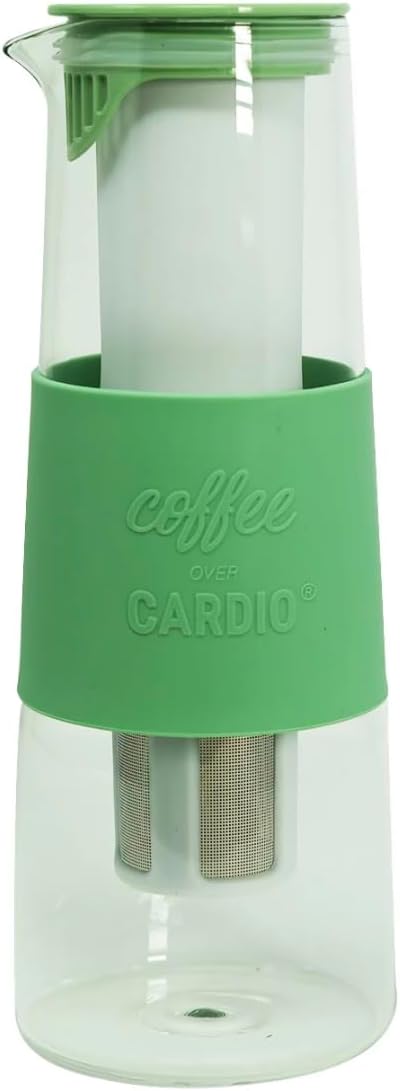 Coffee Over Cardio Cold Brew Glass Coffee Maker, BPA Free, Makes 4-6 Servings with Non-Slip Silicone Grip