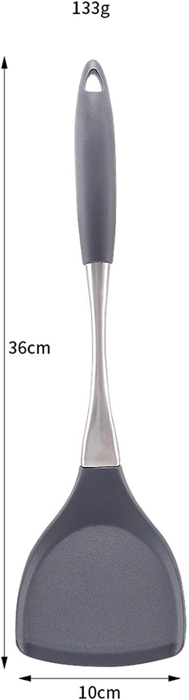 Premium Solid Silicone Spatula, Non Stick Heat Resistant Pancake Turner with Stainless Steel Handle by Lisdripe, Gray