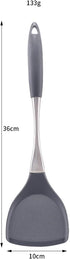 Premium Solid Silicone Spatula, Non Stick Heat Resistant Pancake Turner with Stainless Steel Handle by Lisdripe, Gray