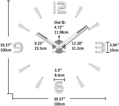VANGOLD Large DIY 3D Wall Clock with Mirror Surface Sticker for Home Office Living Room Decoration