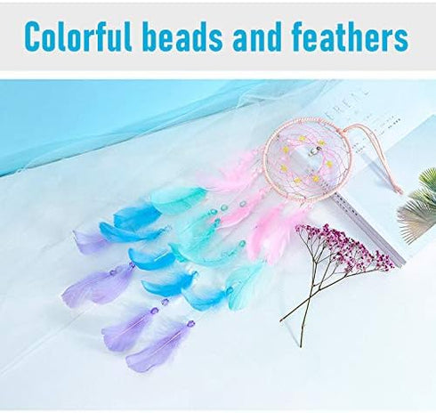 AWLEE Colorful Dream Catchers, Handmade Feather Native American Circular Net for Kids Boys Girls Bedroom Wall Hanging