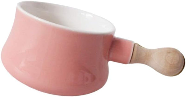 Cabilock Enamel Mini Saucepan with Wooden Handle | Non-Stick Ceramic Butter Warmer Frying Pan 380ML