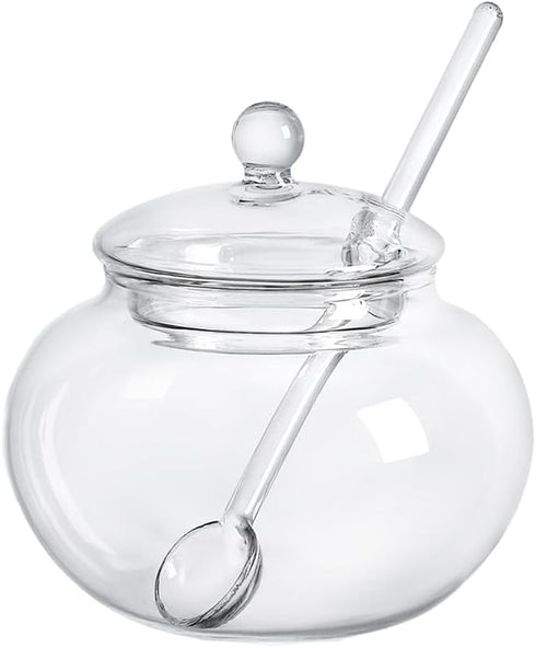 123Arts Clear Glass Sugar Bowl with Lid and Serving Spoon, 8 Ounces